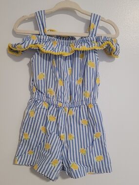 🧸2/20$ Penelope Mack Blue Lemon-Print Striped Romper Toddler Girl Size 24M